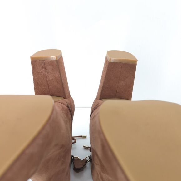 Stuart Weitzman Women 10 Gardiner Booties Boots Brown Suede Pointed Tie NEW FLAW